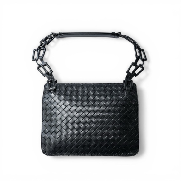 Bottega Veneta Handbags - Bottega Veneta Black Calfskin Shoulder Bag Gold Hardware Dust Bag and card
